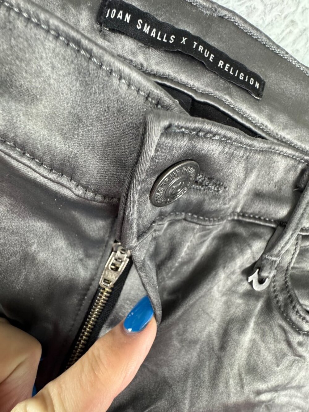 Smalls X True Religion Mid Rise Halle Coated Skinny Jeans 30 Black Vtg USA Retro - Picture 9 of 16